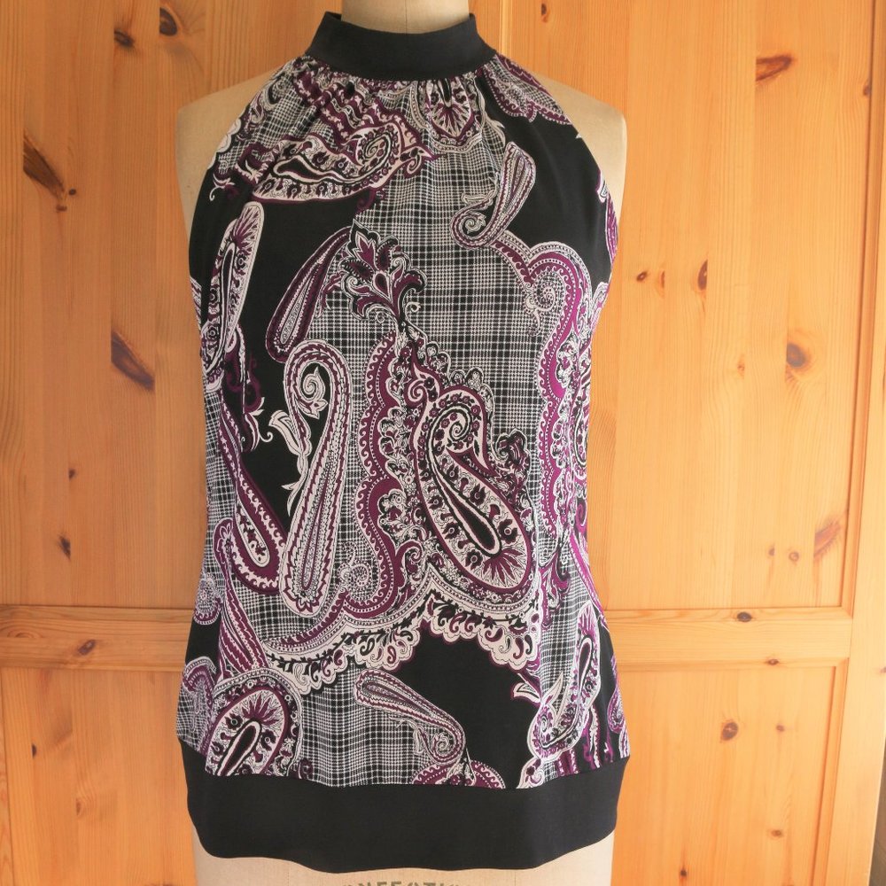 Chapter One Black Purple White Halter Style Top